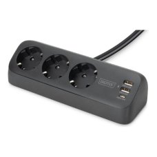 Digitus 3-way office socket strip with 2x USB-A and 1x USB-C connections , DA-70625