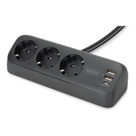 Digitus 3-way office socket strip with 2x USB-A and 1x USB-C connections , DA-70625