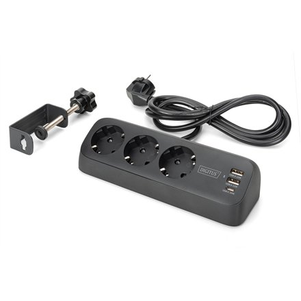 Digitus 3-way office socket strip with 2x USB-A and 1x USB-C connections , DA-70625