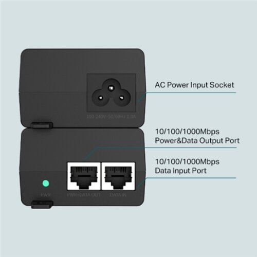 TP-LINK , PoE+ Injector Adapter , TL-POE160S , 10/100/1000 Mbit/s , Ethernet LAN (RJ-45) ports 1x10/100/1000Mbps RJ45 data-in port, 1x10/100/1000Mbps RJ45 power and data-out port