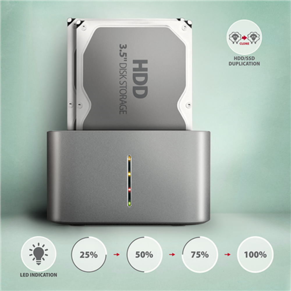AXAGON , SuperSpeed USB DUAL 2.5/3.5 HDD/SSD DUAL dock , ADSA-DC