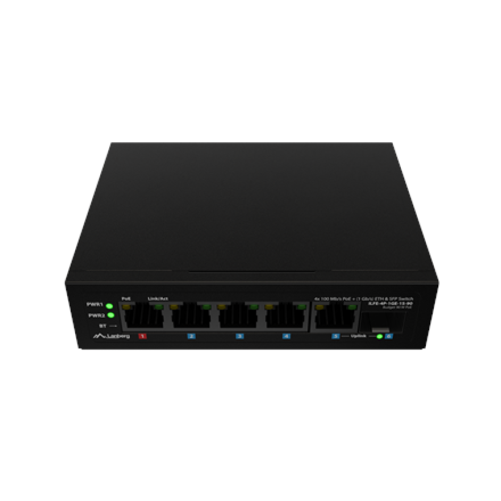 Lanberg Switch PoE 1xBT 3xAT SFP/ETH Din Unmanagment Fast Ethernet , ILFE-4P-1GE-1S-90