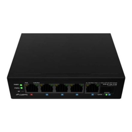 Lanberg , Switch PoE 1xBT 3xAT SFP/ETH Din Unmanagment Fast Ethernet , ILFE-4P-1GE-1S-90