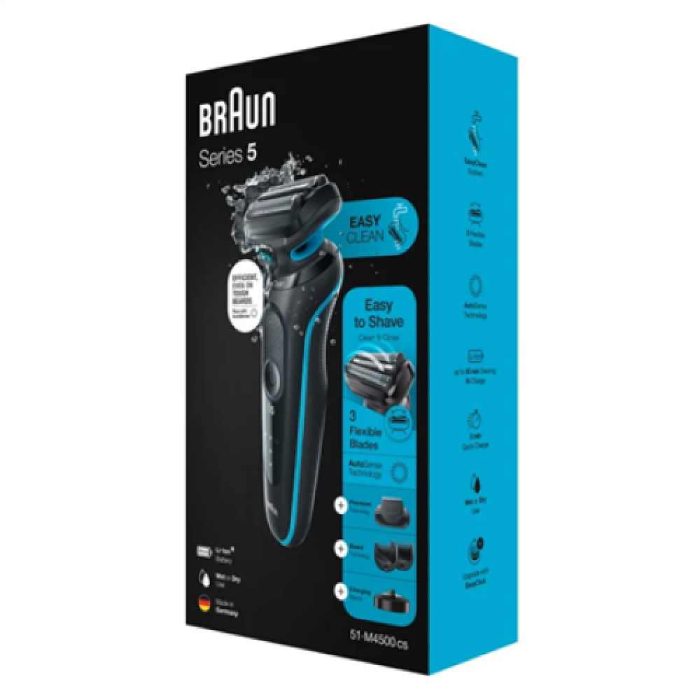 Braun , Shaver , 51-M4500cs , Operating time (max) 50 min , Wet & Dry , Black/Blue