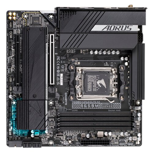 Gigabyte , B650M AORUS ELITE AX 1.0 M/B , Processor family AMD , Processor socket AM5 , DDR5 DIMM , Memory slots 4 , Supported hard disk drive interfaces SATA, M.2 , Number of SATA connectors 4 , Chipset AMD B650 , Micro ATX