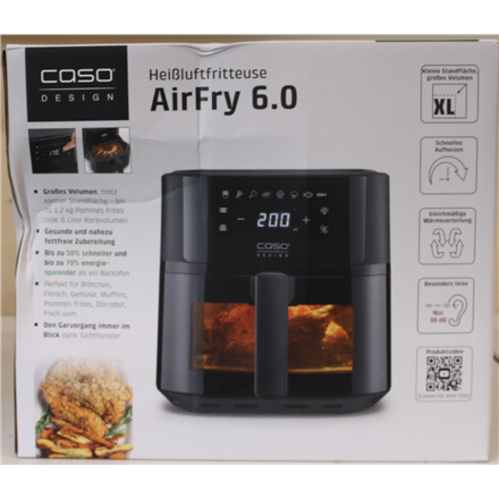 SALE OUT. , Caso Designer Air Fryer , AirFry 6.0 , Power 1700 W , Capacity 6 L , Black , DAMAGED PACKAGING , 24 month(s)