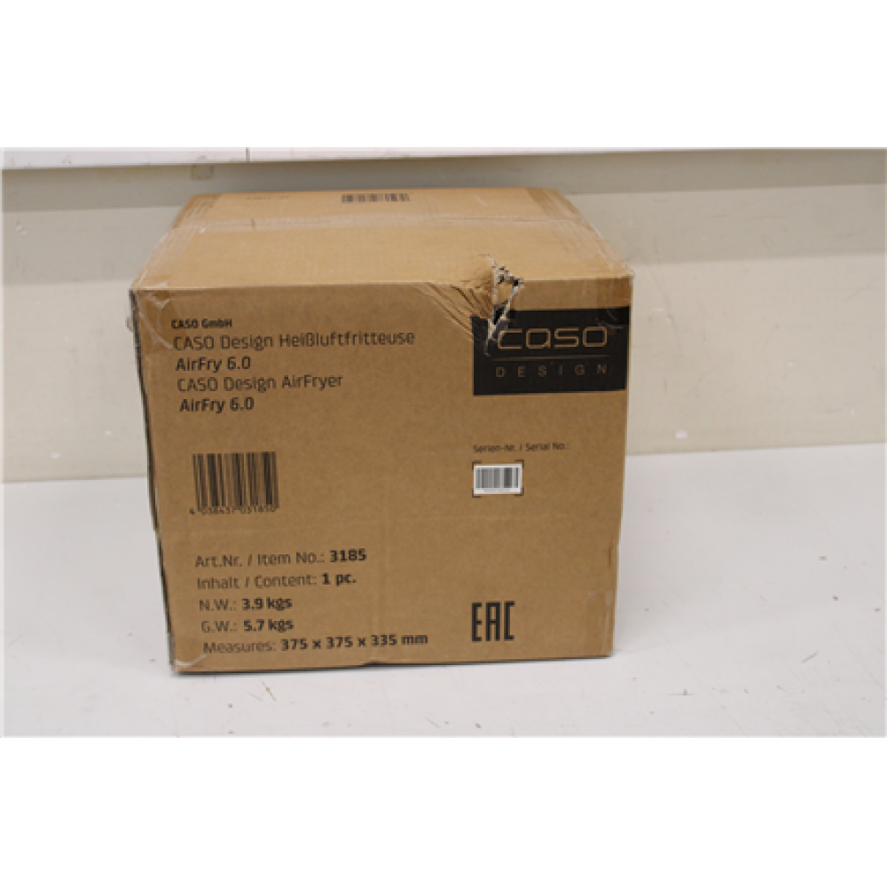 SALE OUT. Caso Designer Air Fryer AirFry 6.0, Capacity 6 L, Black , Caso Designer Air Fryer , AirFry 6.0 , Power 1700 W , Capacity 6 L , Black , DAMAGED PACKAGING