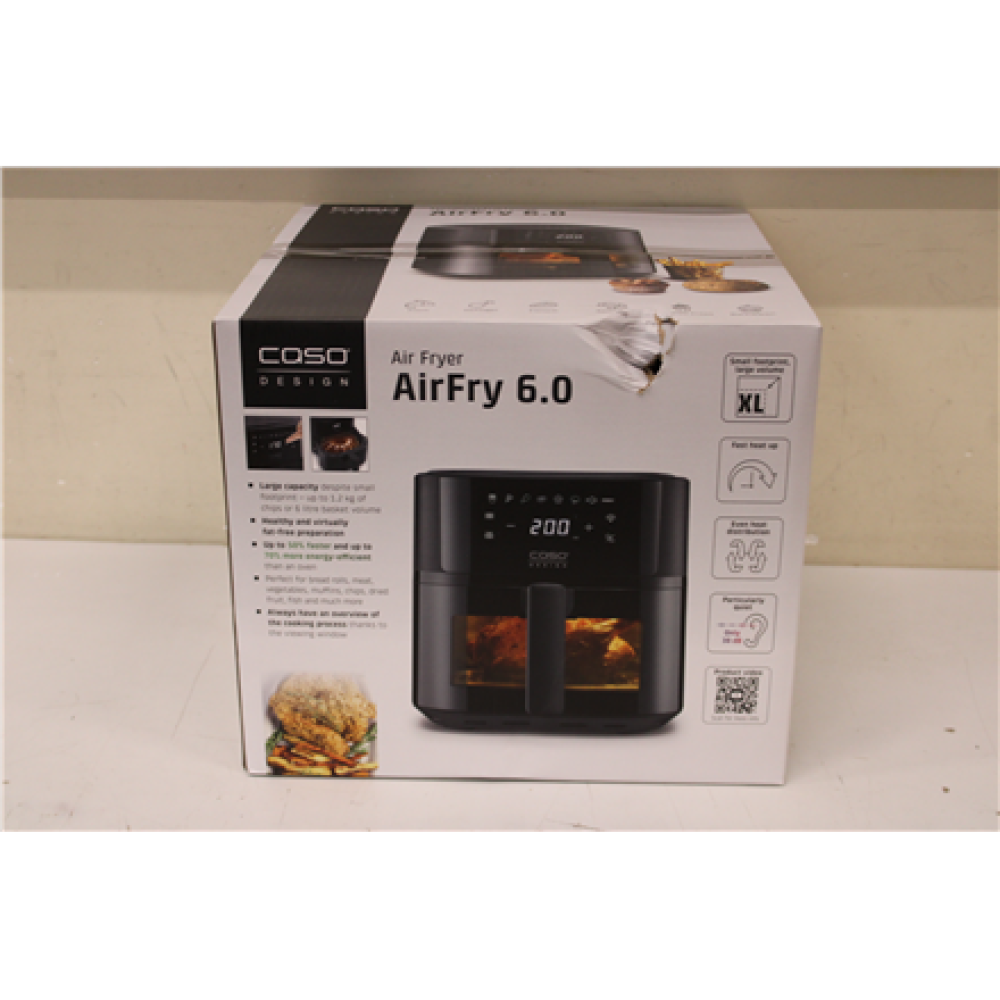 SALE OUT. Caso Designer Air Fryer AirFry 6.0, Capacity 6 L, Black , Caso Designer Air Fryer , AirFry 6.0 , Power 1700 W , Capacity 6 L , Black , DAMAGED PACKAGING