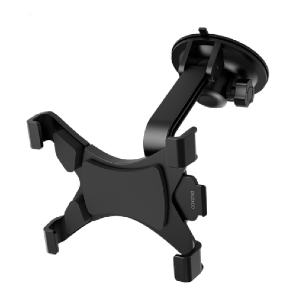 DELTACO Car Tablet Holder Adjustable 360 ° Clamp Black 7.5 A stable bracket with suction plug for mounting on the windshield or on the dashboard; The holder fits most tablets and can be easily adjusted to the desired width; Thanks to rubberized surfaces, 
