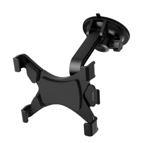 DELTACO Car Tablet Holder Adjustable 360 ° Clamp Black 7.5 A stable bracket with suction plug for mounting on the windshield or on the dashboard; The holder fits most tablets and can be easily adjusted to the desired width; Thanks to rubberized surfaces, 