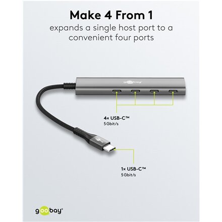 Goobay Slim 4-Port USB Hub, USB-C to USB-C, 5 Gbit/s