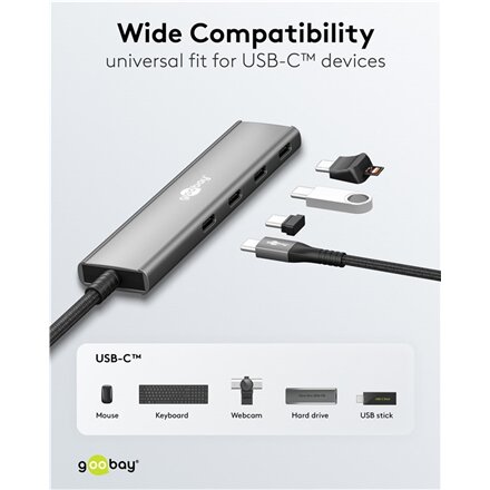 Goobay Slim 4-Port USB Hub, USB-C to USB-C, 5 Gbit/s