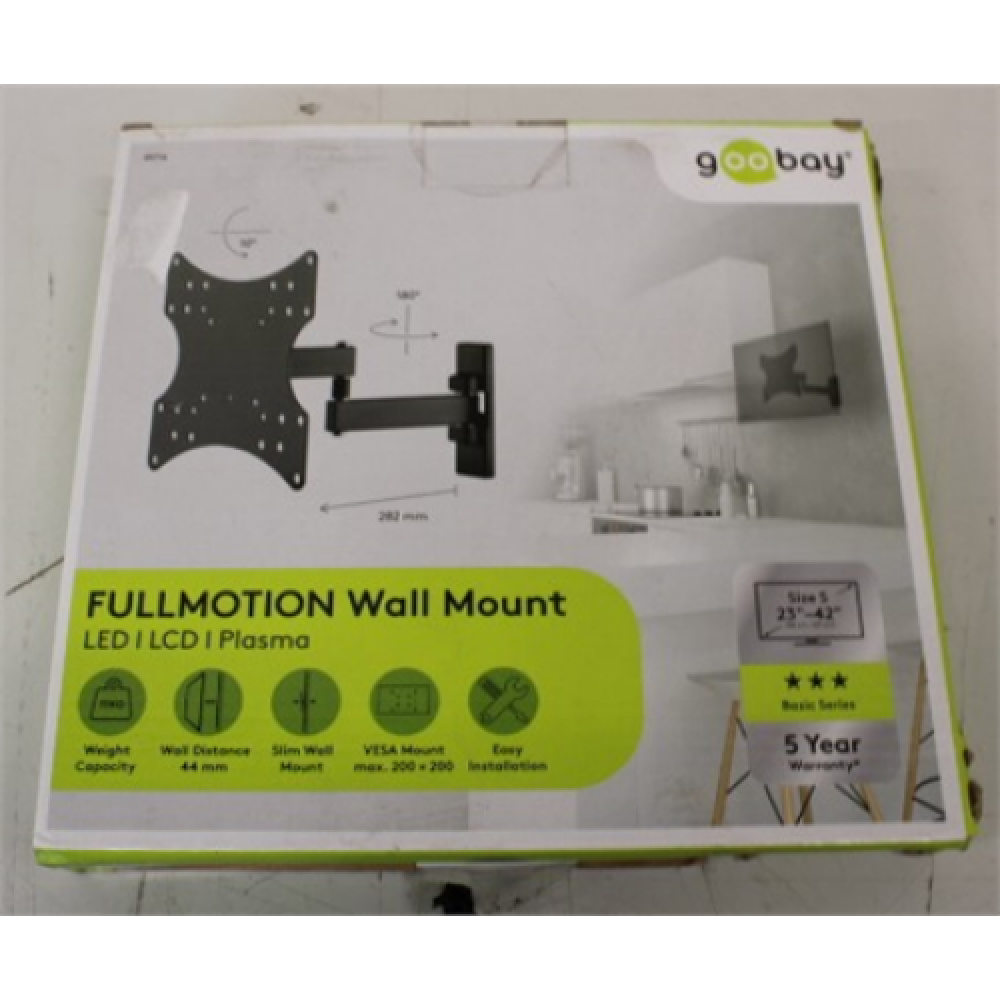 SALE OUT. Goobay TV wall mount Basic FULLMOTION (S) Goobay Wall mount 49714 FULLMOTION (S) TV wall mount Basic Tilt, Swivel DAMAGED PACKAGING Black , Wall mount , 49714 FULLMOTION (S) , Tilt, Swivel , TV wall mount Basic , DAMAGED PACKAGING , Black