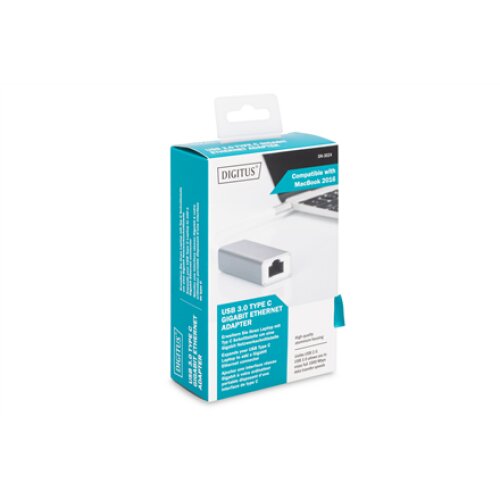 Digitus , USB Type C 3.0 Gigabit Ethernet Adapter 10/100/1000 Mbps , DN-3024 , USB Type-C to RJ45