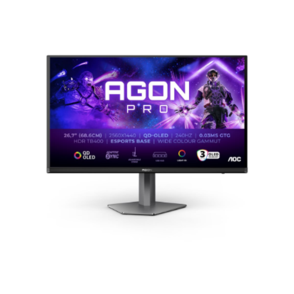 AOC , AG276QZD2 , 26.7 , OLED , QHD , 16:9 , 240 Hz , 0.03 ms , 2560 x 1440 pixels , 250 cd/m² , HDMI ports quantity 2