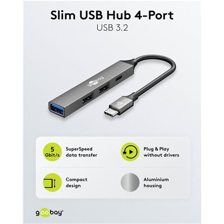 Goobay Slim 4-Port USB Hub, USB-C to USB-C/USB-A, 5 Gbit/s , 74459