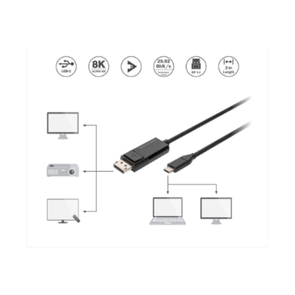 Digitus , Bi-Directional Adapter Cable 2 m , AK-300334-020-S , USB Type C to DisplayPort