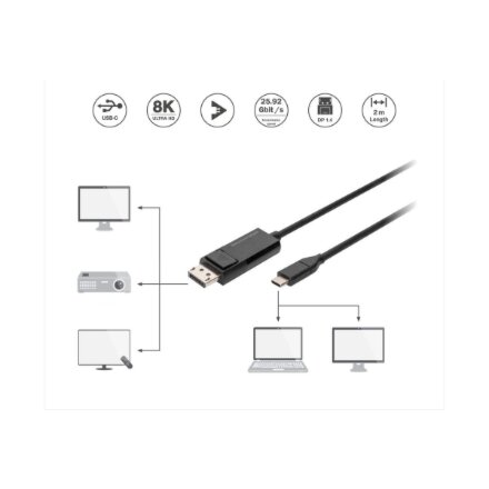 Digitus , Bi-Directional Adapter Cable 2 m , AK-300334-020-S , USB Type C to DisplayPort