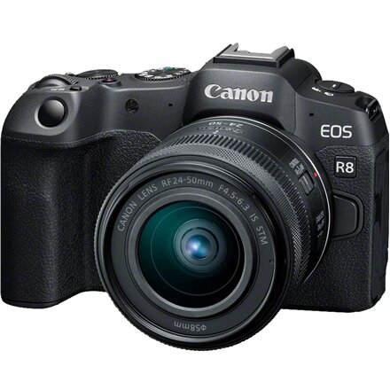 Canon , EOS R8 Body + RF 24-50mm F4.5-6.3 IS STM (AIP) , Megapixel 24.2 MP , Image stabilizer , ISO sensitivity (max) 102400 , Display diagonal 3 , Wi-Fi , Video recording , Automatic, manual , CMOS