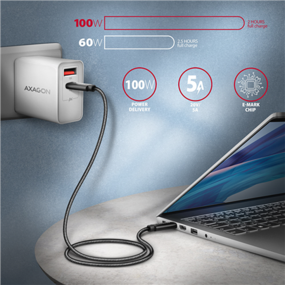 AXAGON Data and charging USB4 Gen 3x2 cable, 1 m , BUCM432-CM10AB , USB Type C - USB Type C