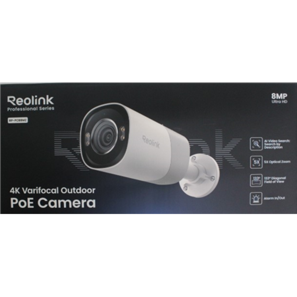 SALE OUT. Reolink PCRPB4K02 Smart 4K 133° View PoE Bullet Camera with 5× Optical Zoom , Reolink Smart 4K 133° View PoE Camera with 5× Optical Zoom , RP-PCB8MZ , 24 month(s) , Bullet , 8 MP , F2.7-13.5mm/F1.6 , IP67 , H.265/H.264 , Micro SD, Max. 512 GB , 