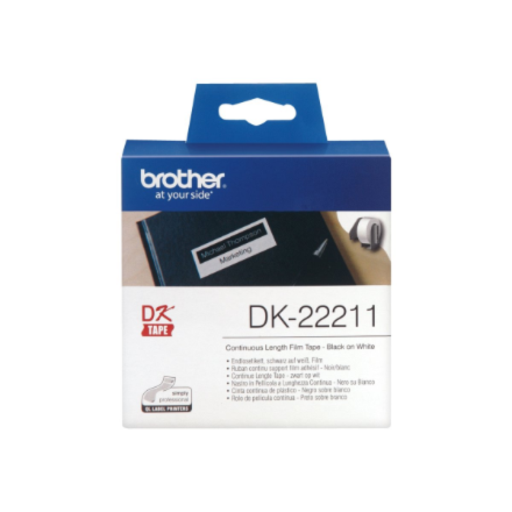 Brother , DK-22211 Continuous Length Paper Label , Black, White , DK , 29mm , 15.24 m