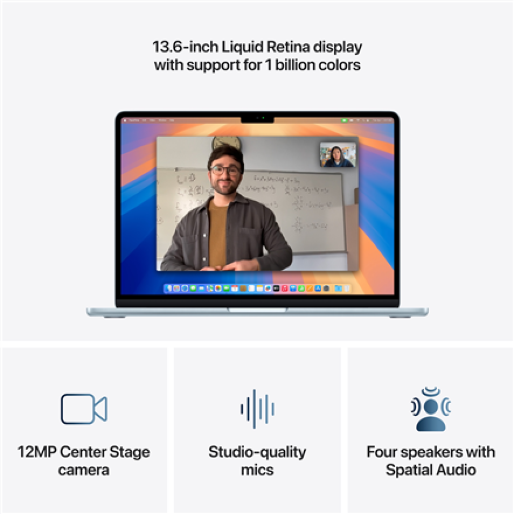 Apple MacBook , Air , Sky Blue , 13 , IPS , 2560 x 1664 pixels , Apple M4 , 24 GB , Solid-state drive capacity 512 GB , Apple M4 chip 10-core CPU/10-core GPU , macOS , 802.11ax , Bluetooth version 5.0 , Keyboard language English , Keyboard backlit , Warra