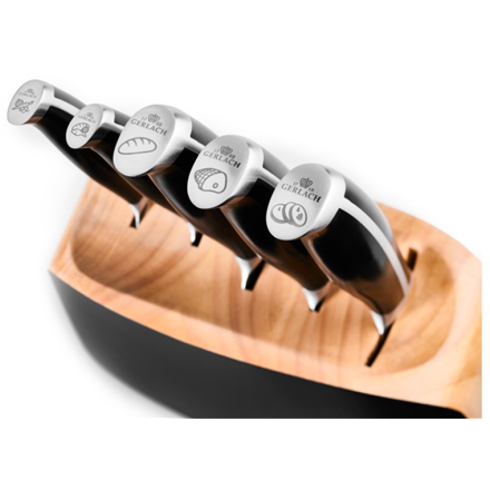 Gerlach Set of Kitchen Knives in a wooden black loft sharp, 5 pcs