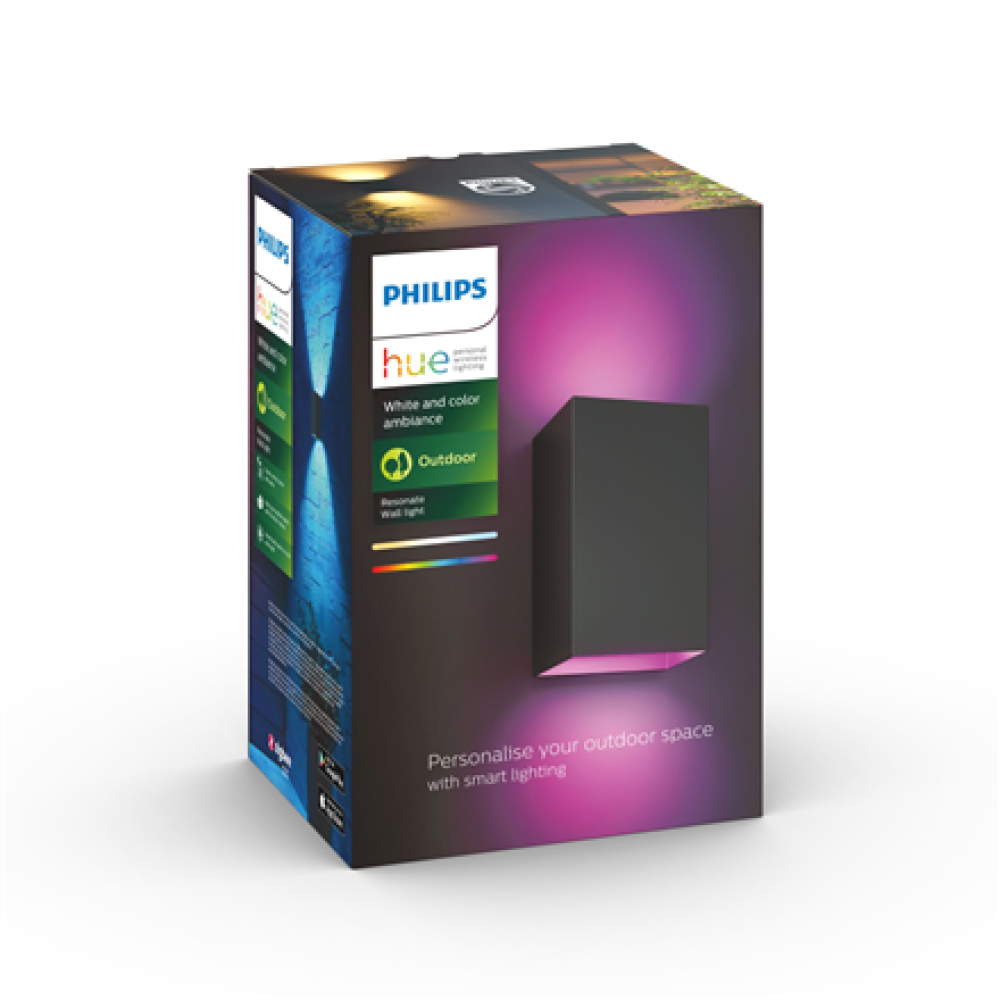 Philips Hue WCA Resonate Outdoor Wall Lantern, Black , 8 W , 2000-6500 Hue White Colour Ambiance
