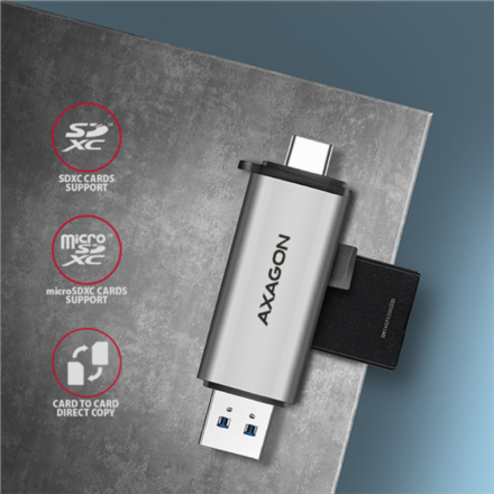 AXAGON Mobile USB 3.2 Gen 1card reader with USB-C and USB-A connectors , CRE-SAC