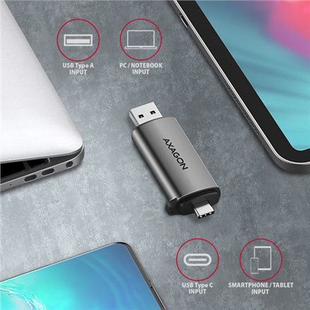 AXAGON Mobile USB 3.2 Gen 1card reader with USB-C and USB-A connectors , CRE-SAC