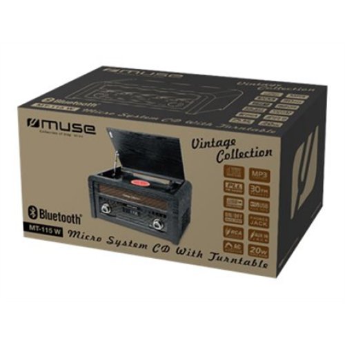 Muse , Turntable micro system , MT-115W , USB port , AUX in , CD player , FM radio , Wireless connection