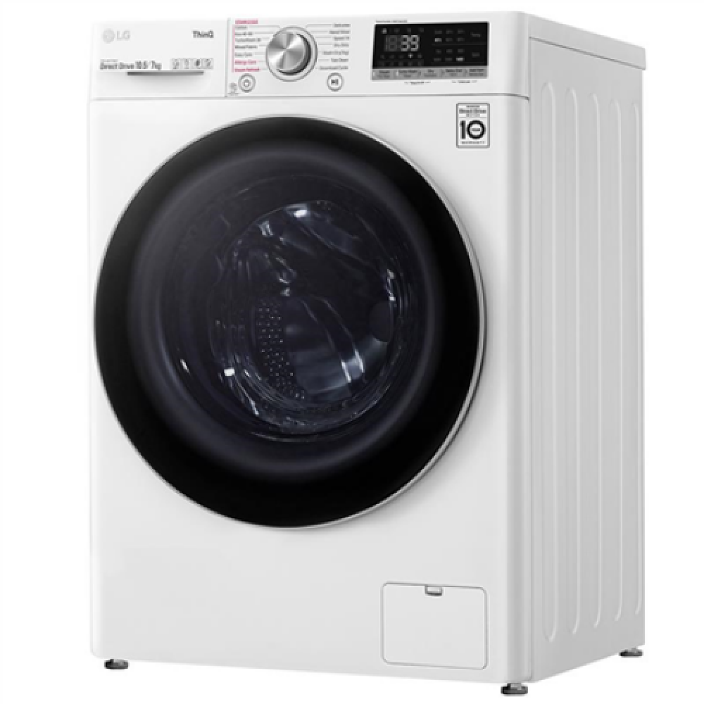 LG Washing Machine With Dryer F4DV710S1E Energy efficiency class A Front loading Washing capacity 10.5 kg 1400 RPM Depth 56 cm Width 60 cm Display LED Drying system Drying capacity 7 kg Steam function Direct drive Wi-Fi White