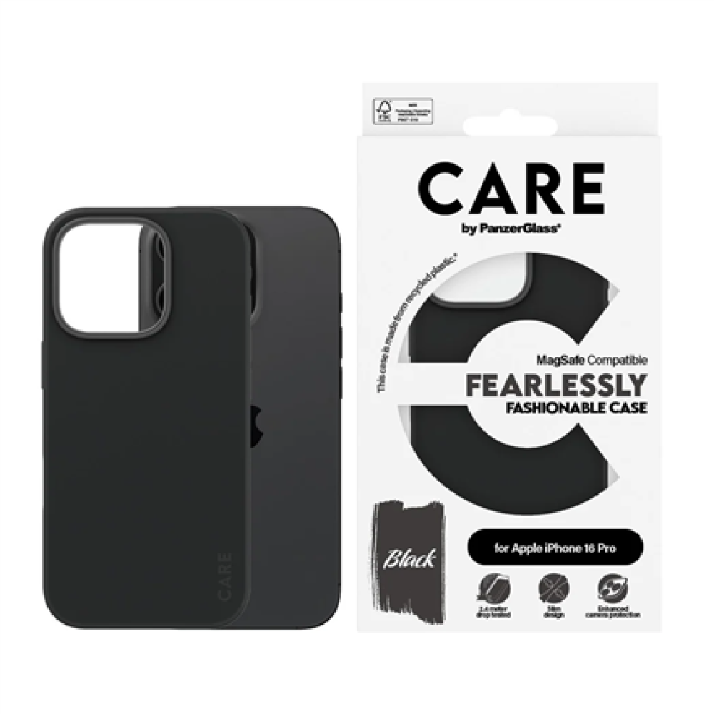 CARE Fashionable Case , Back cover , Apple , iPhone 16 Pro , Recycled plastic , Black , MagSafe