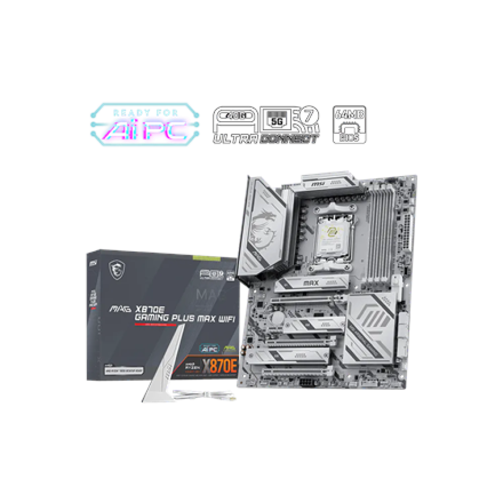 MSI MAG X870E GAMING PLUS MAX WIFI , Processor family AMD , Processor socket AM5 , DDR5 , Supported hard disk drive interfaces SATA, M.2 , Number of SATA connectors 4