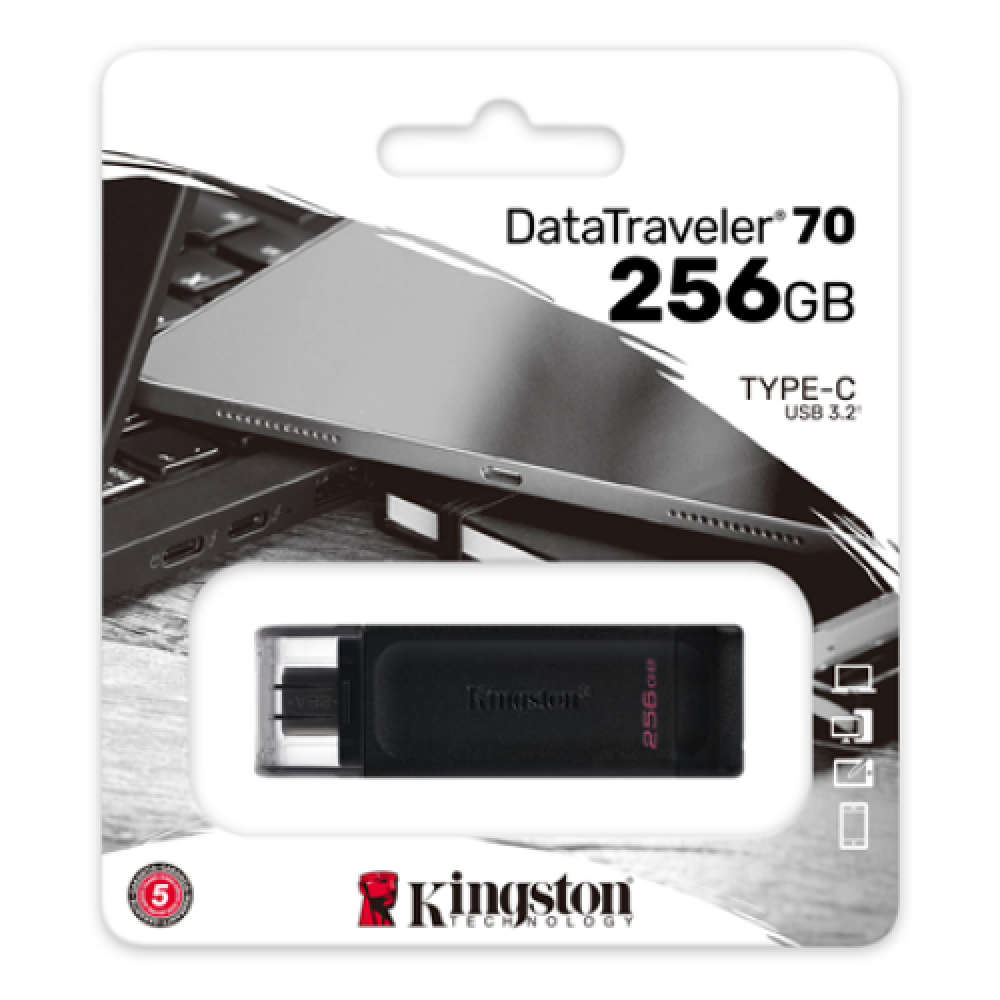 Kingston , USB Flash Drive , DataTraveler 70 , 256 GB , USB 3.2 Gen 1 Type-C , Black