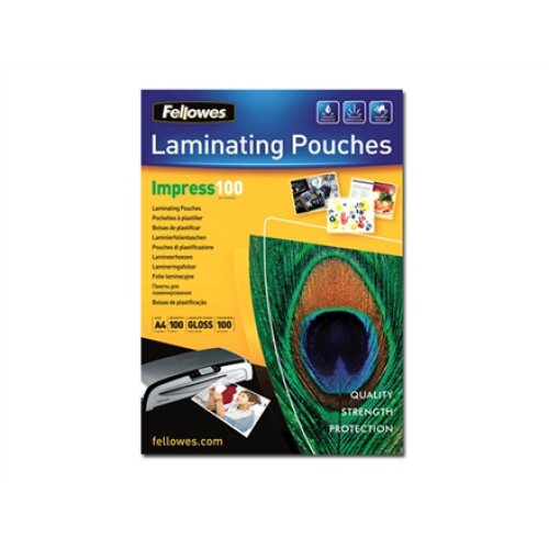 Fellowes , Laminating Pouch , A3 , Glossy , Thickness: 100 micron, Qty Per Pack: 100 pcs; Ideal for notices, craft materials, signage and frequently handled documents; Compatible with all laminator brands