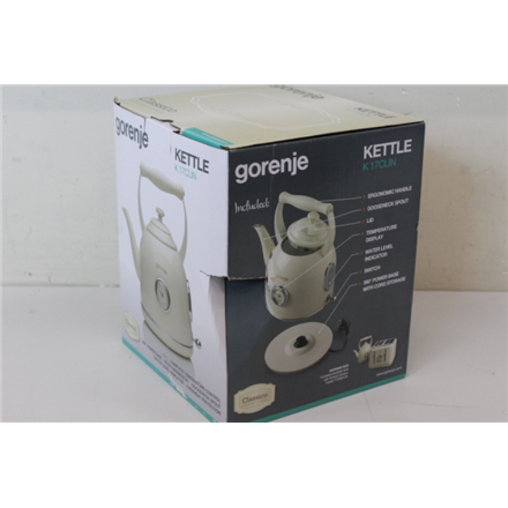 SALE OUT. Gorenje K17CLIN Kettle, Electric, Capacity 1.7 L, Power 2000 W, Plastic/metal, Ivory , Gorenje , DAMAGED PACKAGING