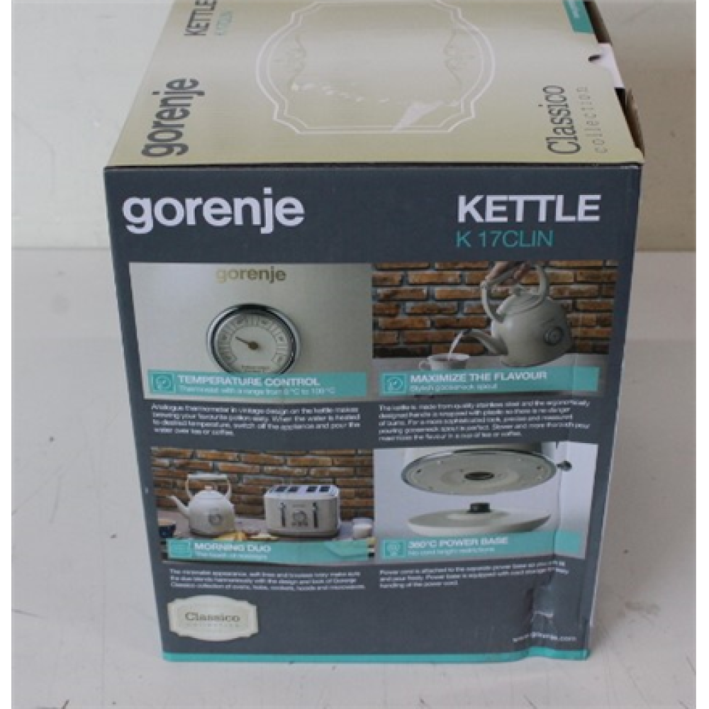 SALE OUT. , Gorenje , Kettle , K17CLIN , Electric , 2000 W , 1.7 L , Plastic/Metal , 360° rotational base , Ivory , DAMAGED PACKAGING