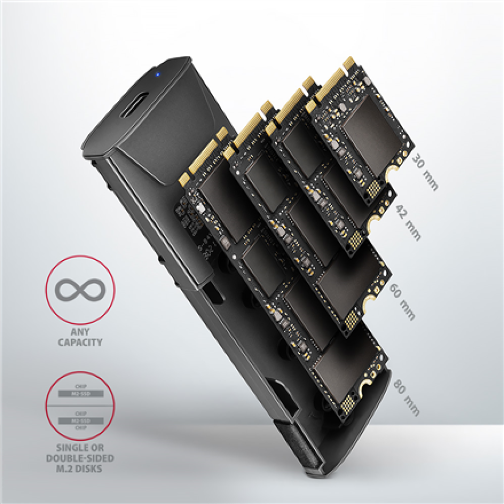 AXAGON USB-C 10Gbps - M.2 NVMe and SATA SSD THIN SCREWLESS box , EEM2-GTS2