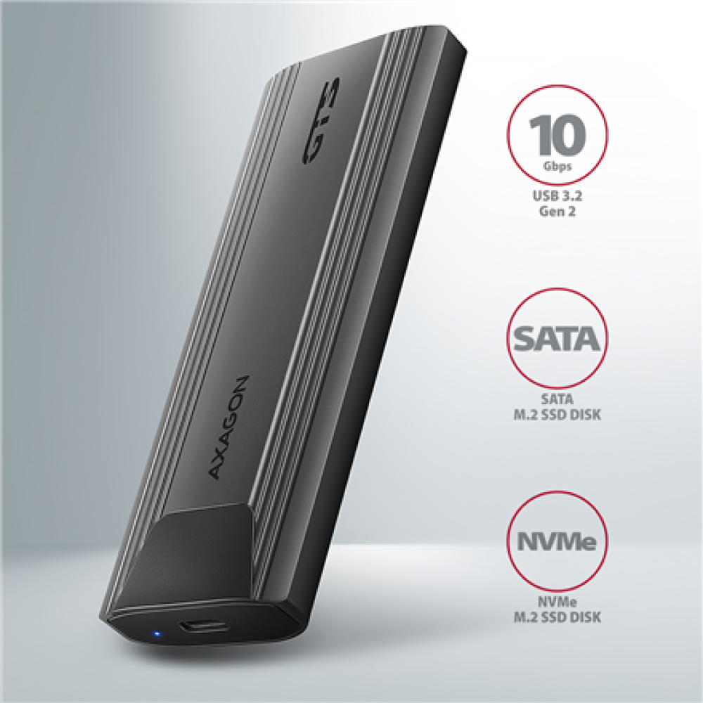 AXAGON USB-C 10Gbps - M.2 NVMe and SATA SSD THIN SCREWLESS box , EEM2-GTS2