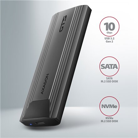 AXAGON USB-C 10Gbps - M.2 NVMe and SATA SSD THIN SCREWLESS box , EEM2-GTS2