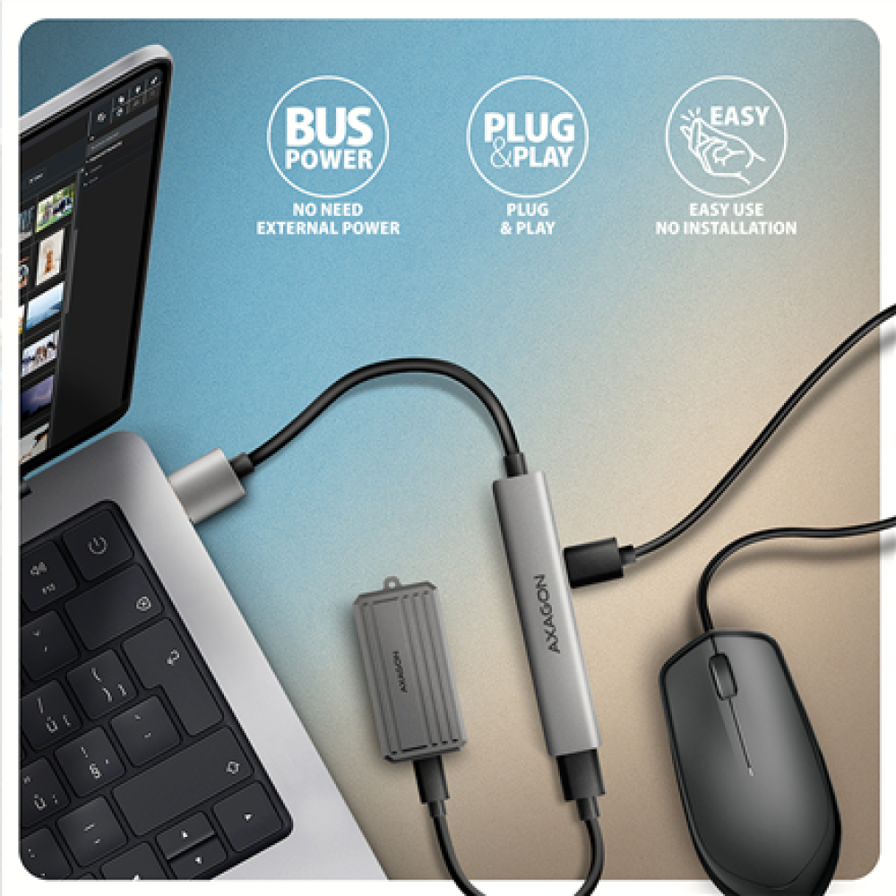 AXAGON ALU STRIP USB-A 4 port hub , HUE-STA
