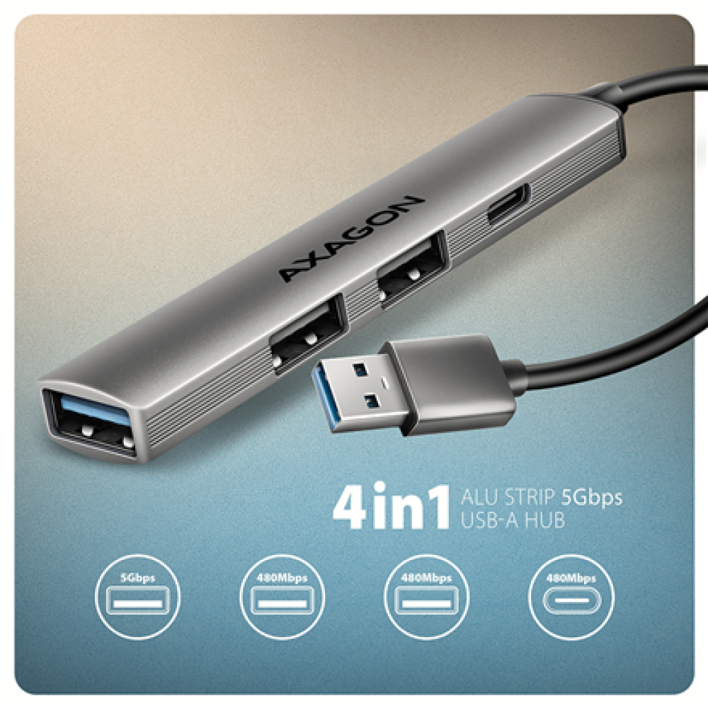 AXAGON ALU STRIP USB-A 4 port hub , HUE-STA