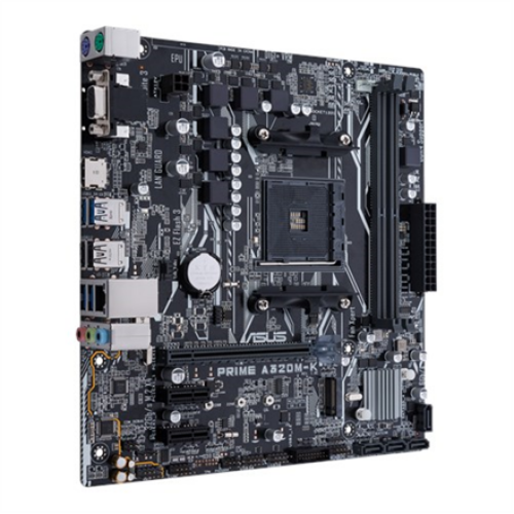 Asus PRIME A320M-K Processor family AMD Processor socket AM4 Max. 32GB, DDR4 Memory slots 2 Supported hard disk drive interfaces M.2, PCI Express 3.0, Serial ATA Number of SATA connectors 4 Chipset AMD A Micro ATX