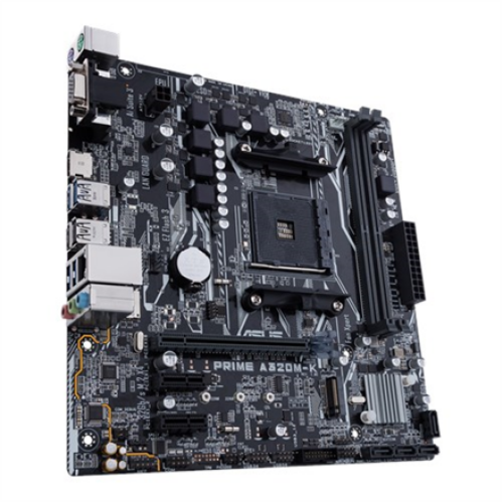 Asus PRIME A320M-K Processor family AMD Processor socket AM4 Max. 32GB, DDR4 Memory slots 2 Supported hard disk drive interfaces M.2, PCI Express 3.0, Serial ATA Number of SATA connectors 4 Chipset AMD A Micro ATX