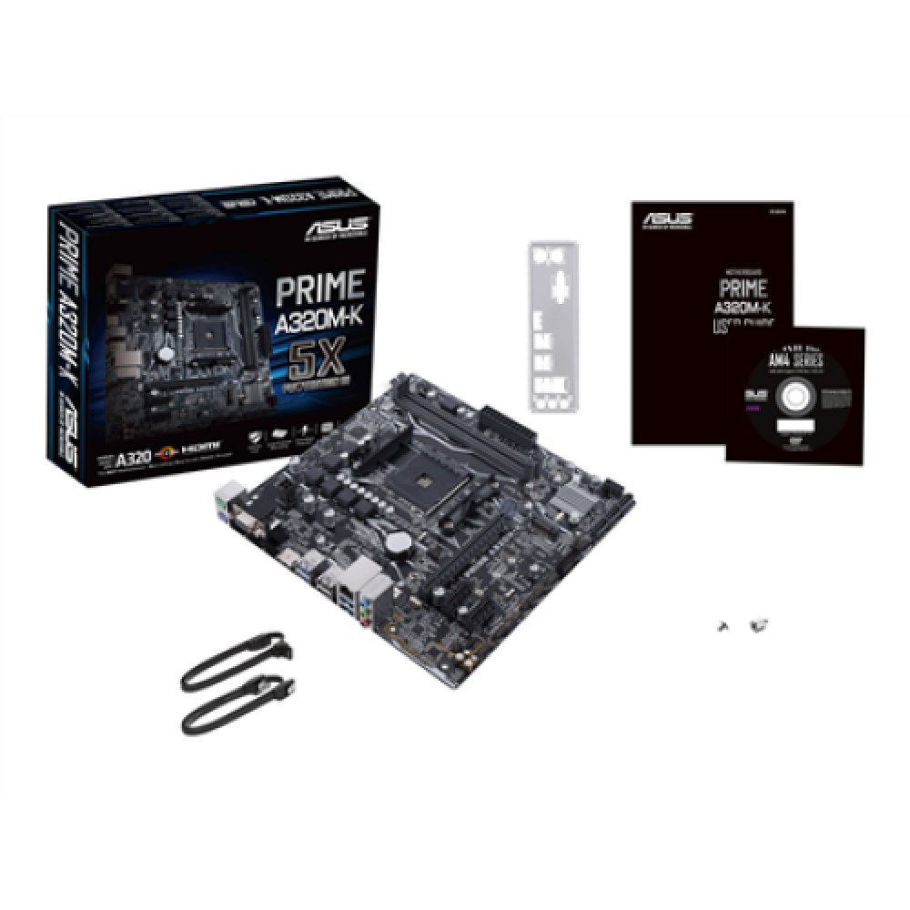 Asus PRIME A320M-K Processor family AMD Processor socket AM4 Max. 32GB, DDR4 Memory slots 2 Supported hard disk drive interfaces M.2, PCI Express 3.0, Serial ATA Number of SATA connectors 4 Chipset AMD A Micro ATX
