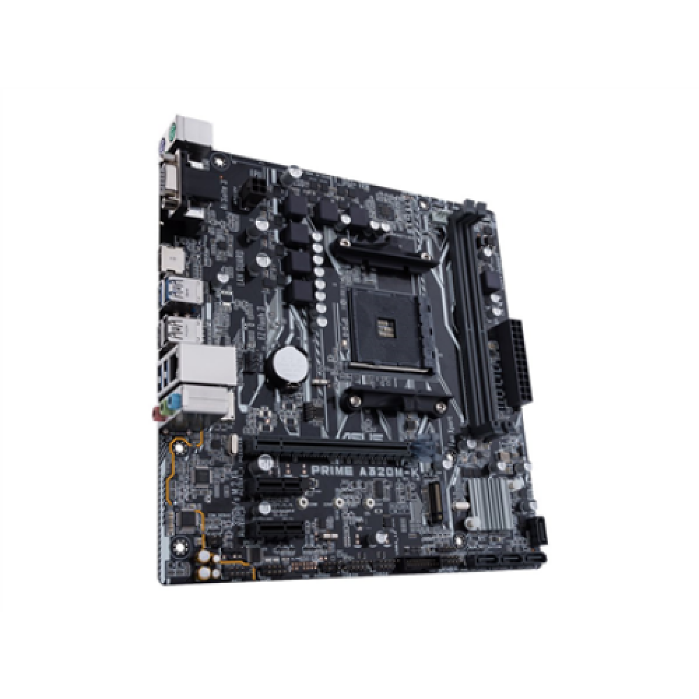 Asus PRIME A320M-K Processor family AMD Processor socket AM4 Max. 32GB, DDR4 Memory slots 2 Supported hard disk drive interfaces M.2, PCI Express 3.0, Serial ATA Number of SATA connectors 4 Chipset AMD A Micro ATX