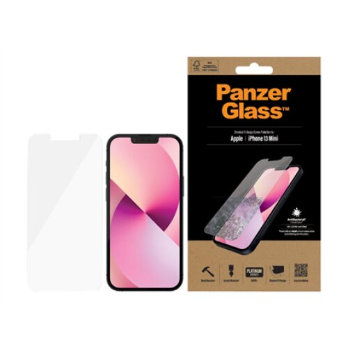 PanzerGlass , Clear Screen Protector , Apple , iPhone 13 Mini , Tempered glass , Antibacterial glass; Resistant to scratches and bacteria; Shock absorbing; Easy to install