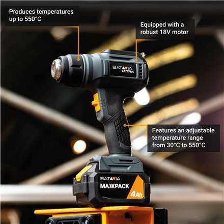 Batavia B.V. , Cordless Heat Gun with Digital LCD Display, Without battery and charger - 18V